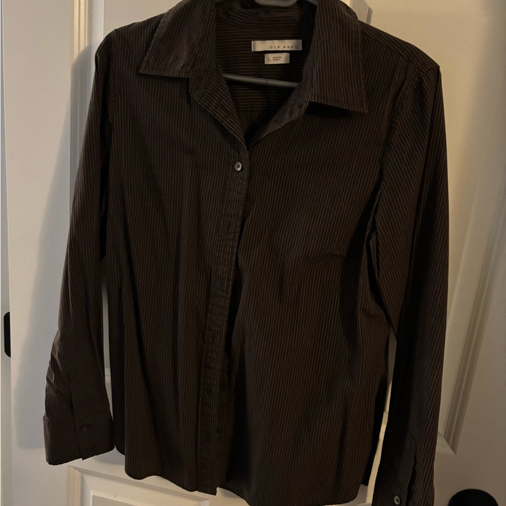 Old Navy Women’s Dark Brown Striped Dress Shirt